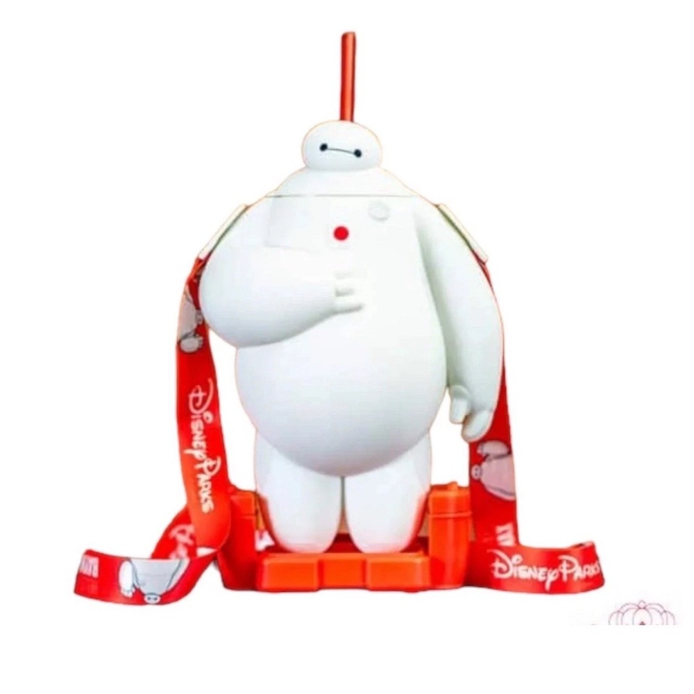 Disney Parks Big Hero 6 Baymax Sipper Bottle with Lanyard and Straw White Red